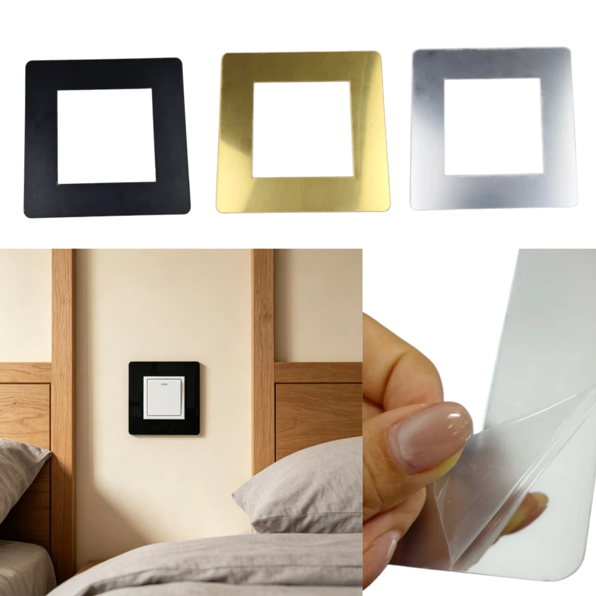 4 pièces de protection adhésive non perforée pour cadre de prise, autocollant mural décoratif minimaliste pour interrupteur