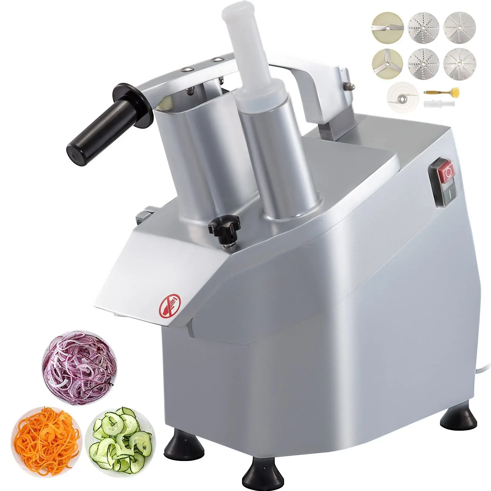 

110V Commercial Food Processor 2 Feeding Holes, 550W Electric Vegetable Slicer 1600 RPM, Stainless Steel Vegetable Processor Det