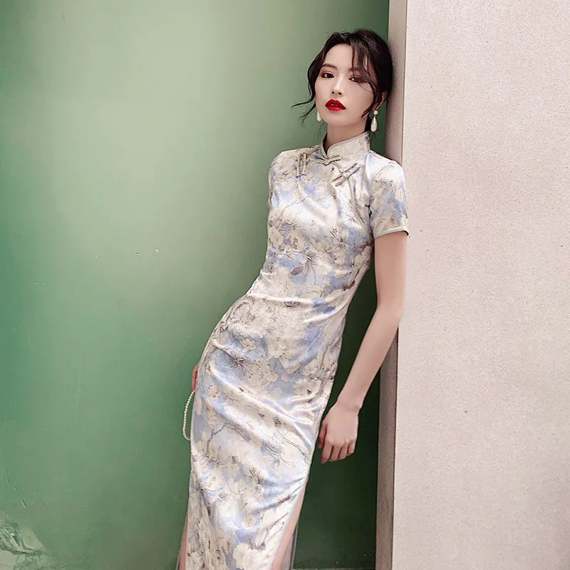 

2024 new style temperament retro Chinese style French cheongsam long modified Young Girl Dress summer