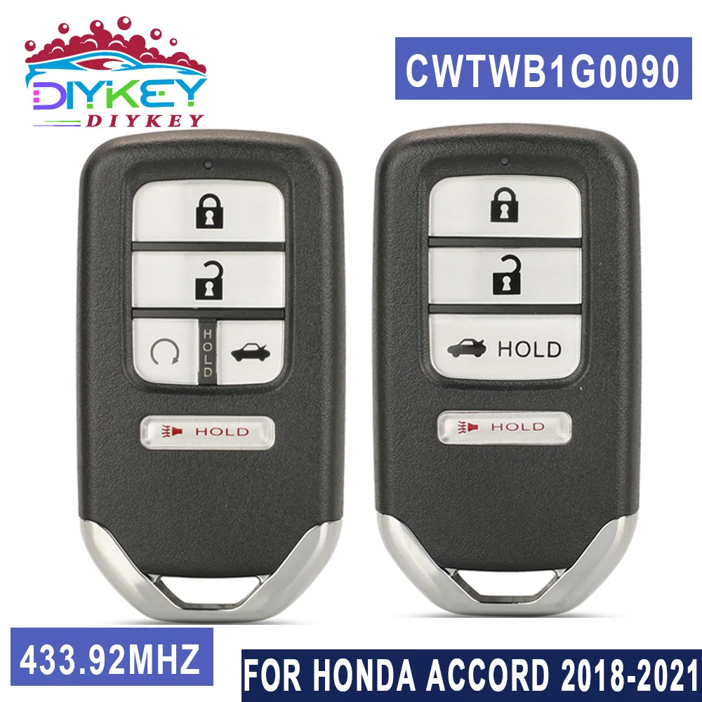 

DIYKEY CWTWB1G0090 4/5 Button New Key For Honda Accord 2018 2019 2020 2021 Insight Remote Fob FSK 433MHz 4A Chip 72147-TVA-A01