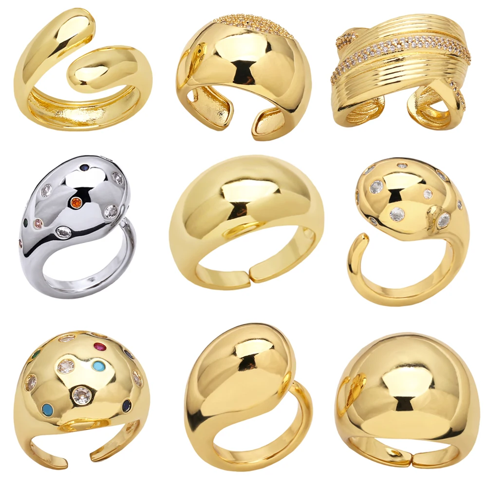 FLOLA Chunky Gold Plated Open Rings for Women Polish Water Drop Rings Statement Rings Hip Hop Jewelry Gifts rigs41