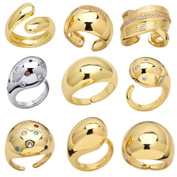 FLOLA Chunky Gold Plated Open Rings for Women Polish Water Drop Rings Statement Rings Hip Hop Jewelry Gifts rigs41