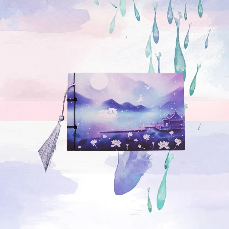 1PC Notebook Portable Retro Chinese Style With Tassel Artistic conception olandscape painting gift for friend