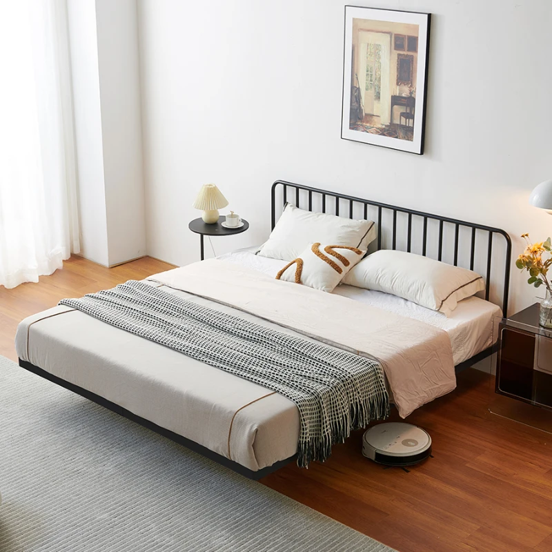 Modern minimalist single double bed frame, retro industrial style iron bed, double suspended bed, small unit iron frame