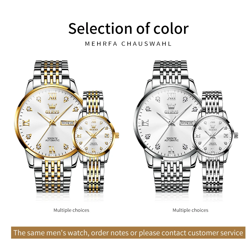 OLEVS 6673 ساعة عصرية ميكانيكية هدية سوار ساعة من الفولاذ المقاوم للصدأ قرص دائري ساعة يد عرض الأسبوع تقويم مضيء