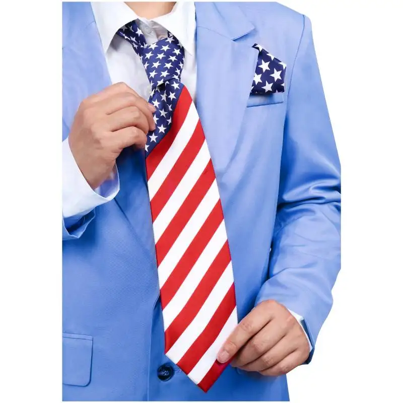 DAZCOS Mens American Flag Necktie Bowtie Pocket Square Stars Stripes Patriotic Tie for USA Independence Day Accessories