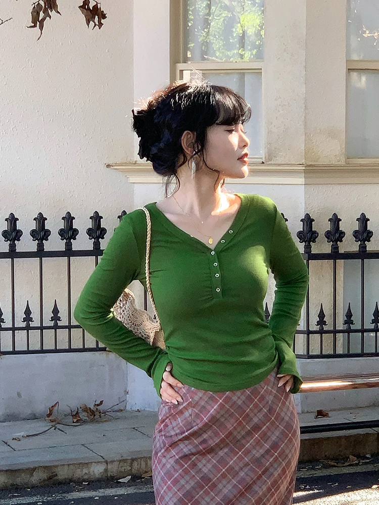 

Модная женская трикотажная футболка Yuan Ying Design Sensation с длинным рукавом, облегающая, базовая, в стиле французского шика