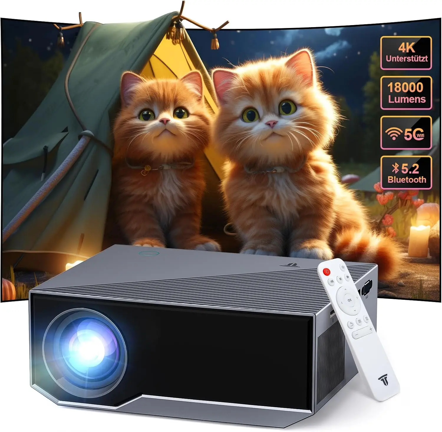 

Full HD 1080P Heimkinoprojektor, 200“ Projektionsgröße,tragbarer Projector für draußen/drinnen, Kompatibel Android, iOS,HDMI,USB