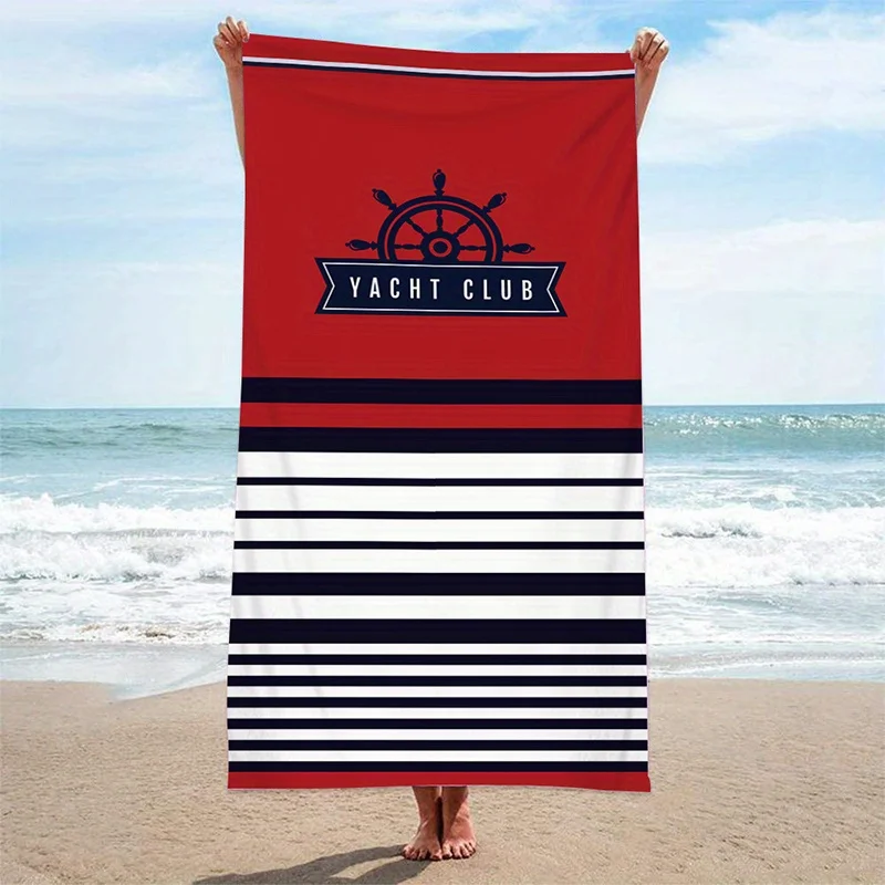 

Beach Towel Red Blue And White Stripes Pattern Sun Protection And Windproof Suitable For Swimming Pool Camping Travel Blanket
