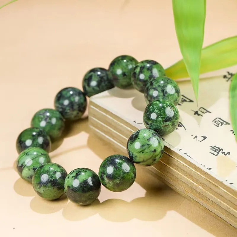 Natural Green Jade Bracelet Men Women Fine Jewelry Genuine Tibetan Medicine King Stone Jade Magnet Bracelets Big Beads Bangles