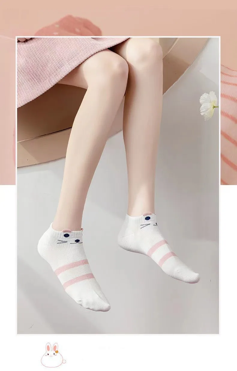 Cute High Quality Socks Pink Cat Thin Spring Summer Seasons Short Tube Cute Boat Sockslow Top Ins Fashion Trendy Socks for Women