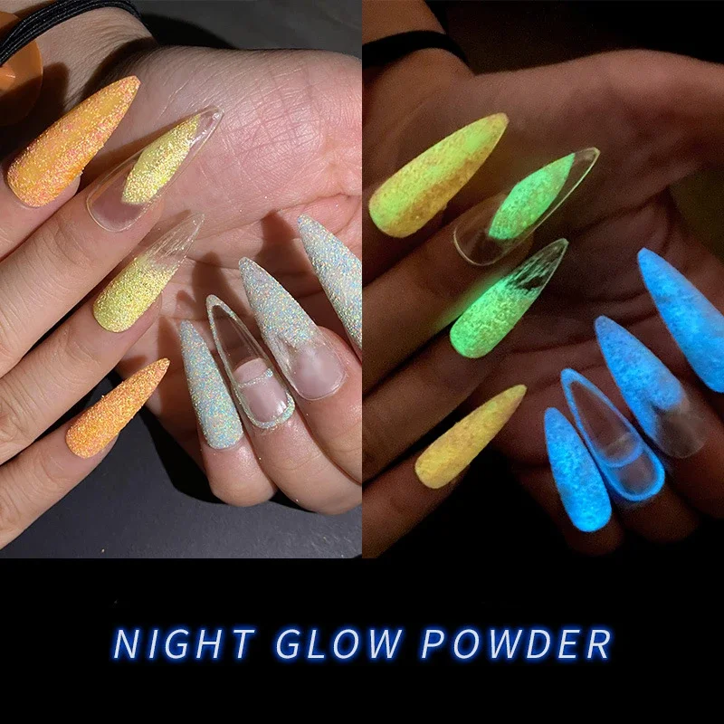 1pc brilho no escuro prego glitter pó fluorescente pigmento poeira diy acrílico manicure glitter luminoso pós cosméticos