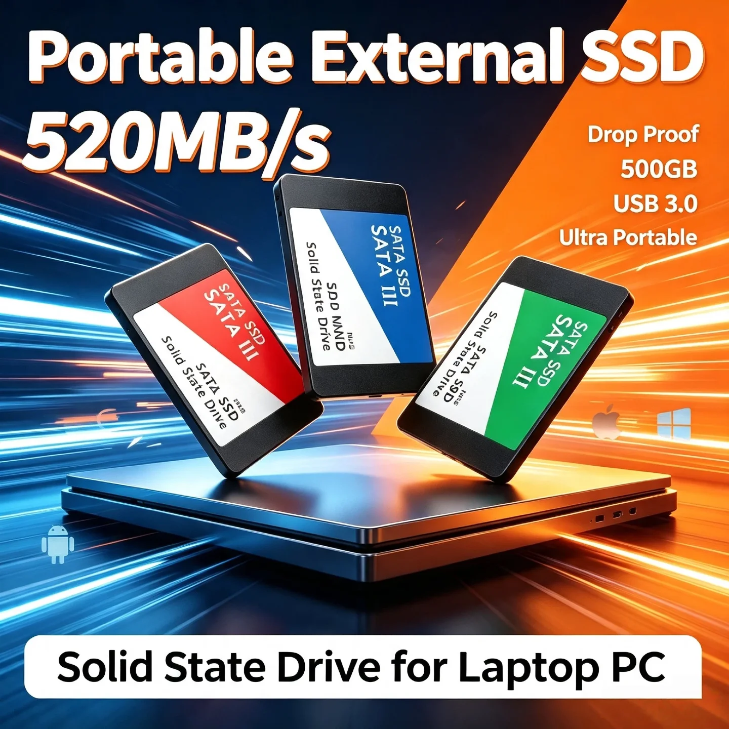 500GB Ultra Portable External SSD USB 3.0 7400MB/s Shockproof Metal Casing Solid State Drive for Laptop PC Pro Pocket Hard Disk