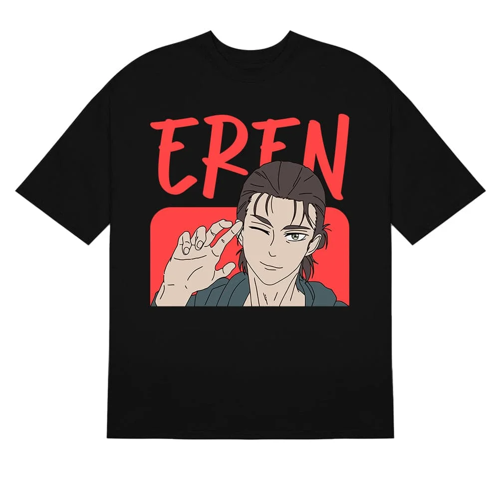 Winking Eren Yeager Attack on Titan T-Shirt - Playful Anime Design