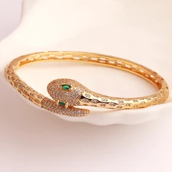 Good Quality Green CZ Snake Bracelet for Women 18K Gold Plated Open Bracelets Bangle Femme Vintage Goth Jewelry pulseras mujer