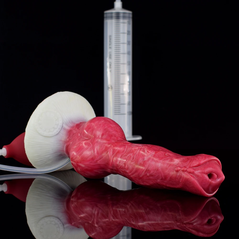 FAAK Large Dog Knot Ejacultion Dildo With Sucker Spray Liquid Function Red Silicone Squirting Penis Sex Toys For Women Men