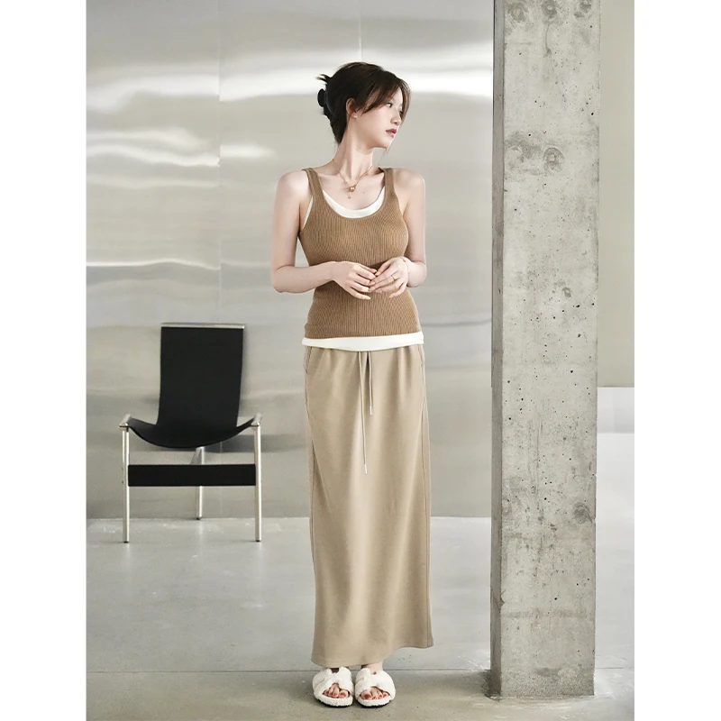 

SerioLudere Lazy Egg Super Comfortable Space Cotton Elastic Strap Split Sport Skirt f-length Skirt Women's Faion Spring ...
