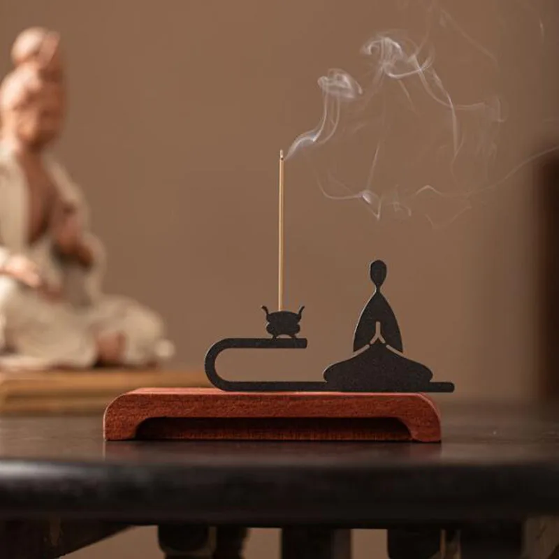 

Chinese Style Monk Sandalwood Stick Incense Burner Decoration Creative Aromatherapy Burner Meditation Censer Desktop Ornaments