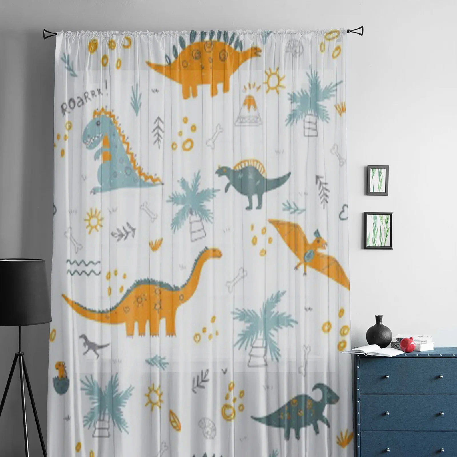 Colorful Dinosaurs Vulcan Palm Tree Shell Sheer Curtains for Living Room Tulle Window Curtain Bedroom Kitchen Veil Drapes