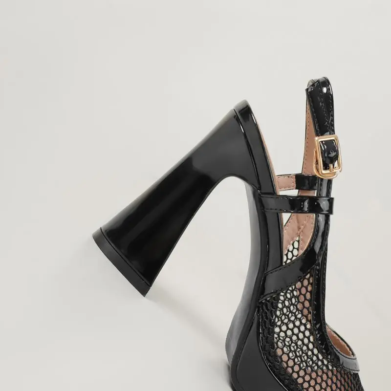 ASILETO 2025 New Fashion Sandals Pointed Toe Strange Heels 11cm Platform 2cm Buckle Strap Breathable Mesh Summer Shoes 42 43