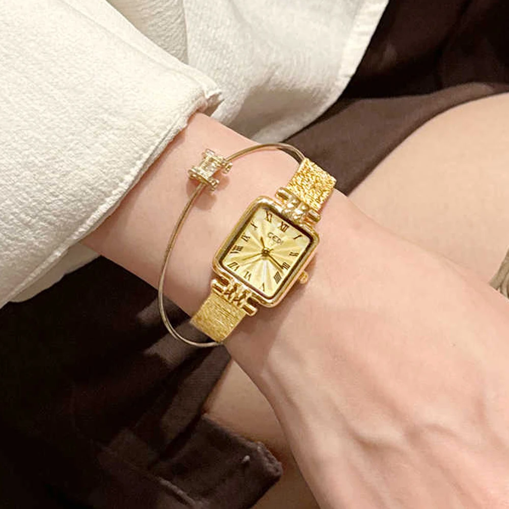 

GEDI женские часы высокого качества легкие роскошные золотые, серебряные часы из нержавеющей стали модные темпераментные кварцевые женские часы с квадратным циферблатом