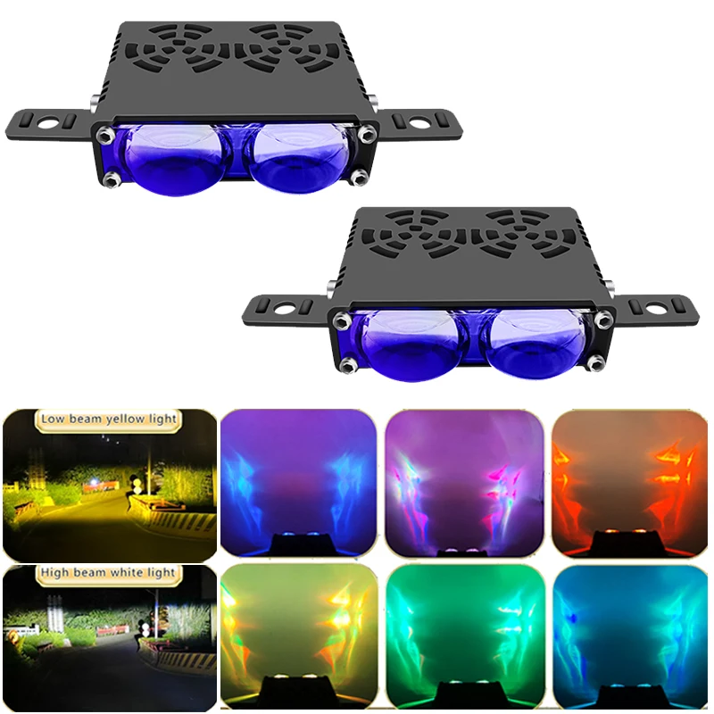 

2-Lens Car Grille LED Light Dual Beam Spot/Fog Lamp White/Yellow + RGB Colorful For 4x4 SUV ATV Motorcycle Accessories 12V 24V