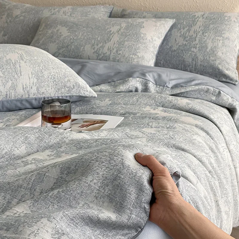 Light Luxury Soft Thick 100% Cotton Flat Sheet Sets Satin Jacquard Silky Bedding Set for Seasons Single Double Bed Comfort Set