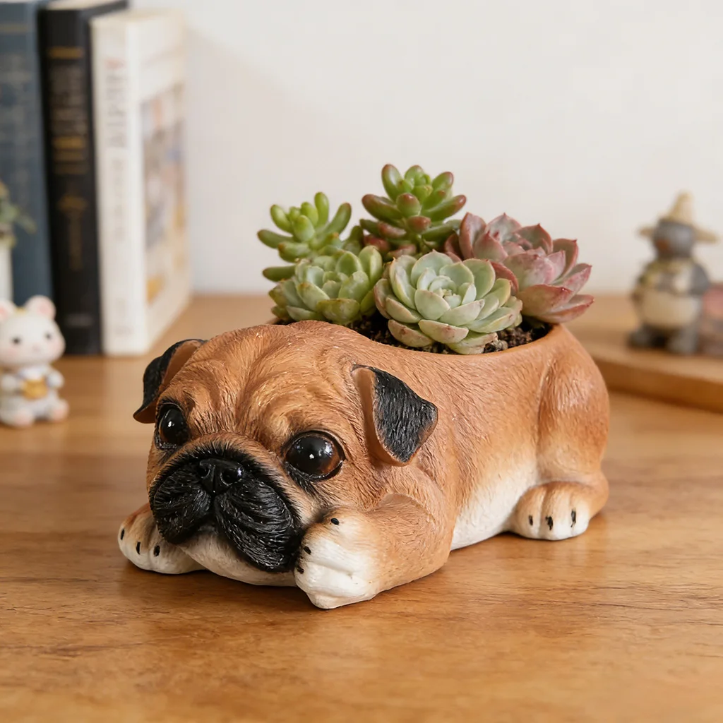Kawaii Dog Succulent Planter Pot Resin Bonsai Holder Animal Shaped Home Garden Decoration Ornament