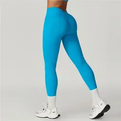 Mallas traseras en forma de V para mujer, mallas deportivas para Fitness, pantalones de Yoga sólidos elásticos de cintura alta, pantalones ajustados Push Up para gimnasio y trotar para mujer