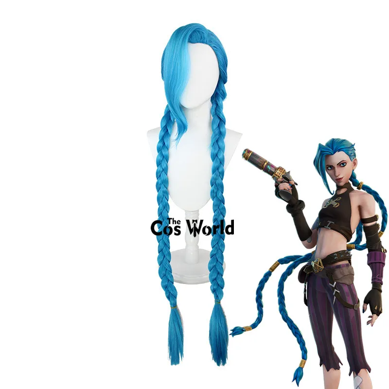 

LOL The Loose Cannon Jinx Blue 120 см длинные игры косплей парики волокно термостойкие синтетические волосы + шапочка для парика