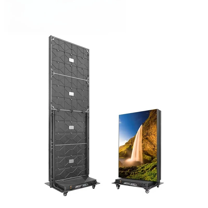 Commercial Advertising for Events Wedding Indoor Use in Store Double-sided Foldable Led Poster Display P2.5mm With Wheel