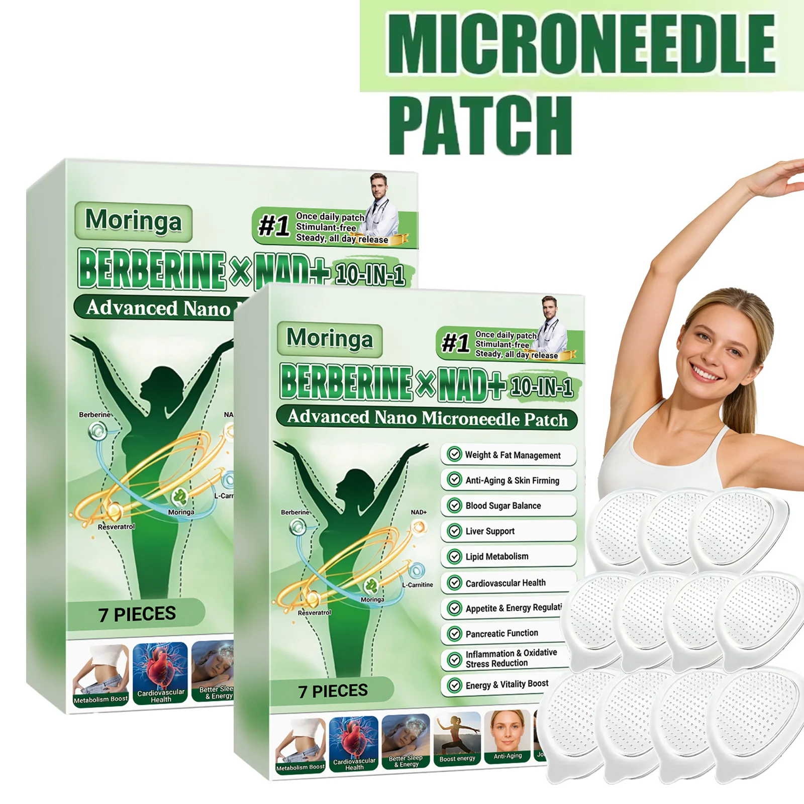 מדבקת מיקרו-מחטים מתקדמת 10 ב-1 של ברברין NAD+ עם טכנולוגיית מיקרו-דארטס לטיפול יומיומי מקומי במערכת החיסון