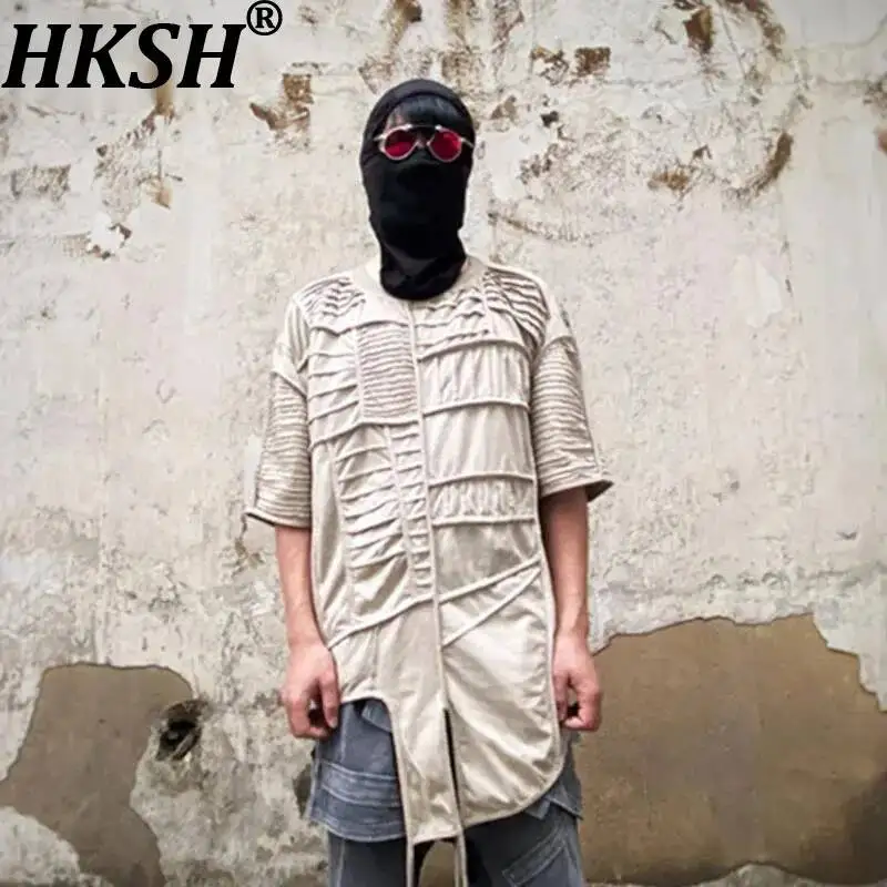 HKSH Summer Men's Tide Punk Vintage Waste Land Dark Asymmetric Techwear Tees Tie-dye Vintage Short Sleeve Cotton T-shirt HK0769