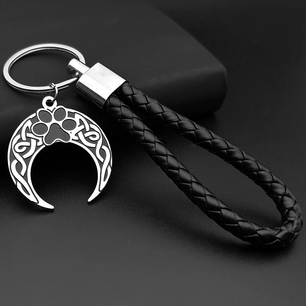 

Dog Paw Celtic Knot Moon Keychains For Women Men Stainless Steel Silver Color Viking Fashion Bag Charms Keyring Jewelry