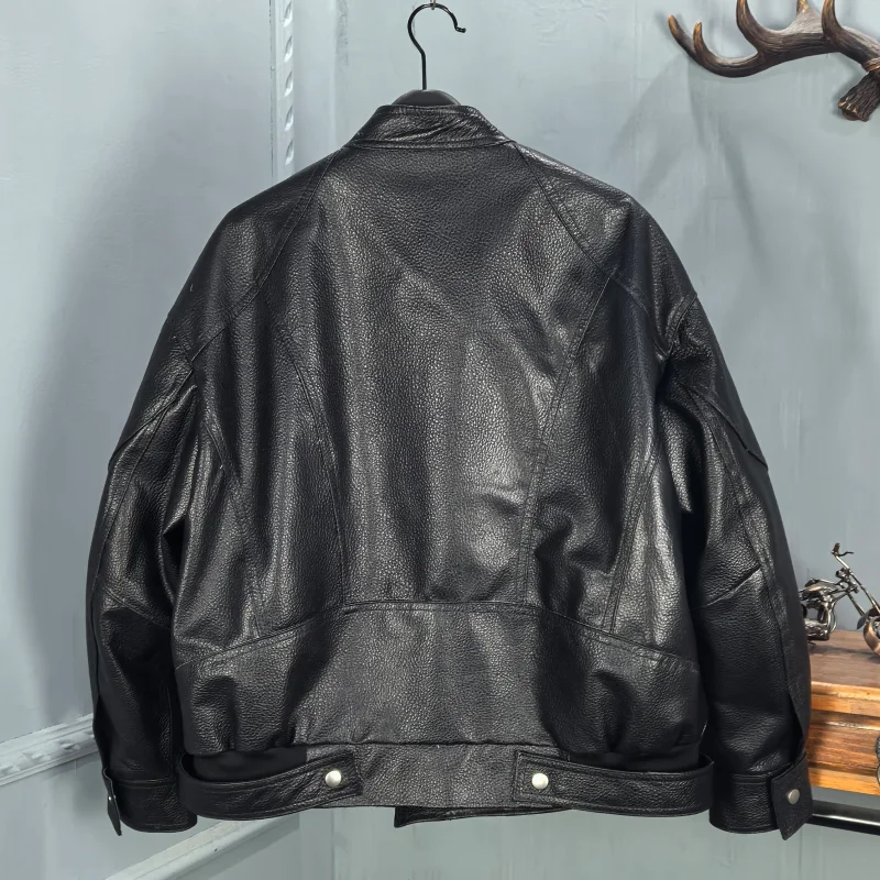 2026 春の新作ファッショナブルな女性のシープスキンレザージャケットスタンドカラーモーターサイクルスレロングスリーブジッパーミッドレングスコート