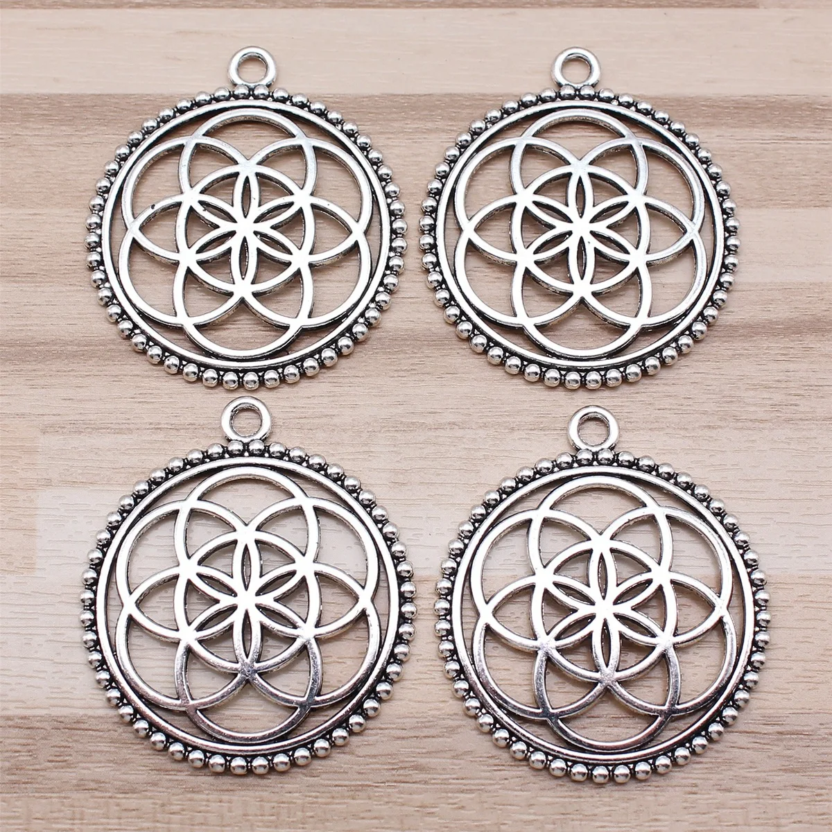 IFOCUS 4pcs/Lot The Flower Of Life The Seed Of Life Charms For DIY Jewelry Making Zinc Alloy 45x40mm/1.77x1.57inch