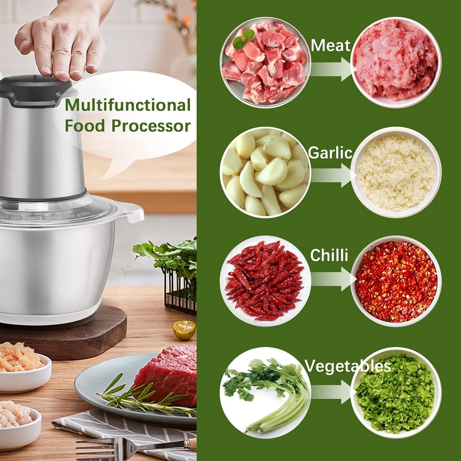 Electric Food Chopper Stainless Steel Compact Size Puree Sharp Blades All Season Classic