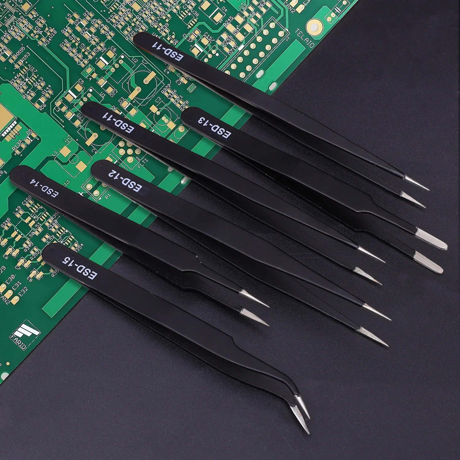1-6Pcs Precision Tweezers Set ESD Anti-Static Stainless Steel Tweezers Repair Tools for Electronics Repair Soldering Craft Tools image 6