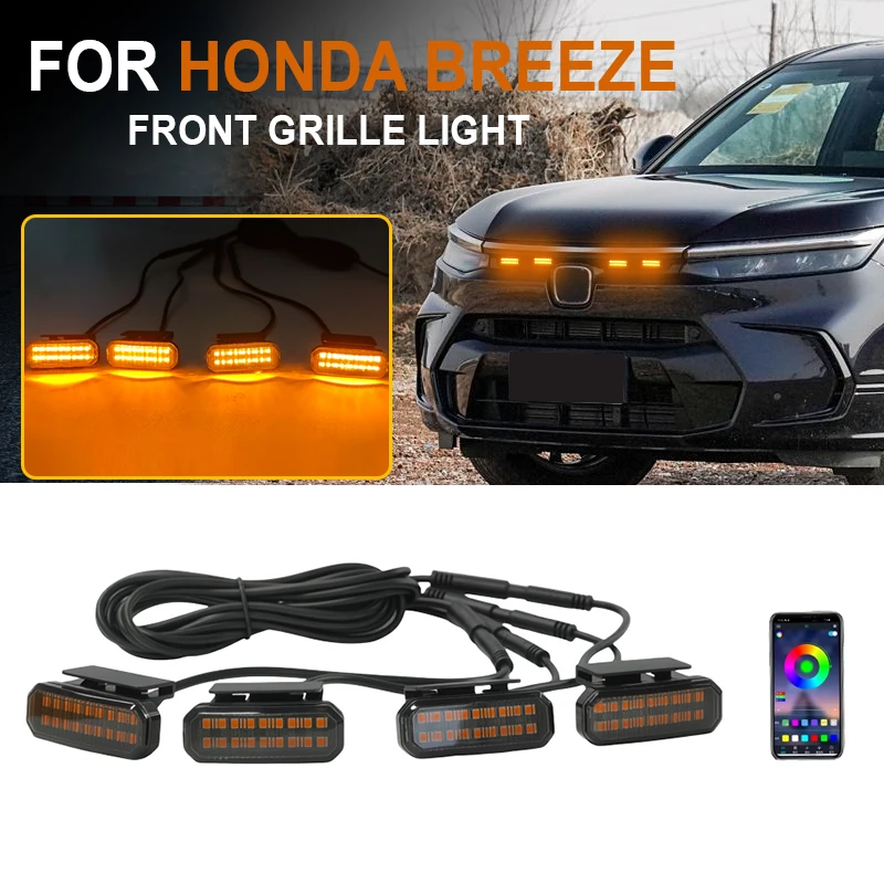 

FOR HONDA BREEZE Front Grille Led Lights Car LED Daytime Running Light YellowWhite 4 Pcs center mesh small yellow light