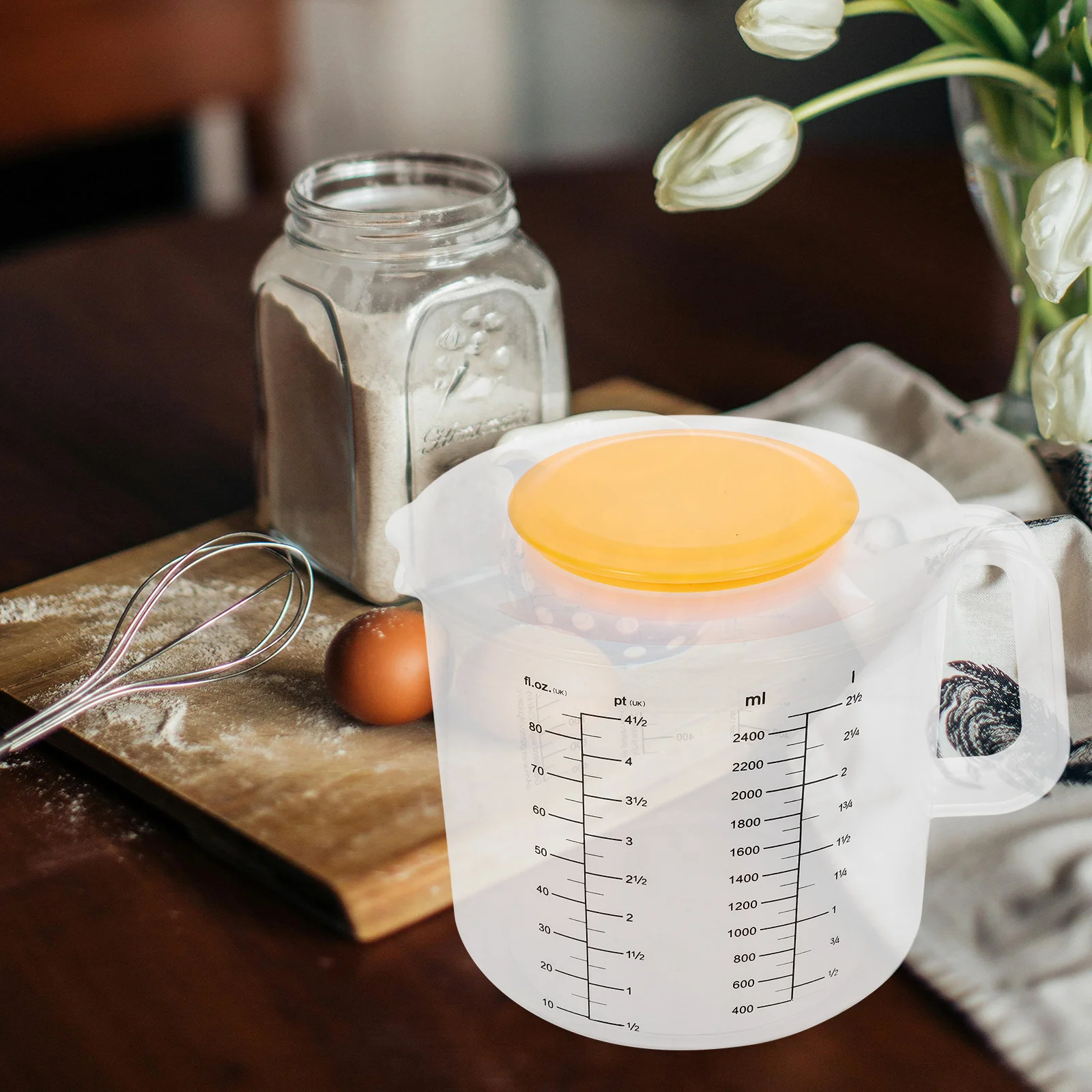 

1 pc 2.5L Measuring Cup With Scale Mixing Bowl Baking Tool Kitchen Storage Salad Prep Transparent Lid Mixing Pot Bowl For Baking