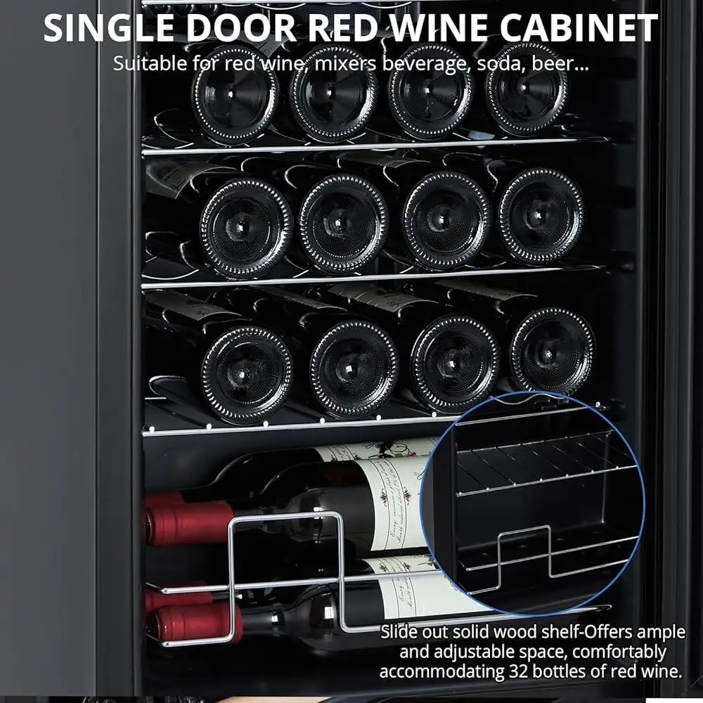 Weinkühler, Kühlschrank, 32 Flaschen, digitale Temperaturregelung, Touchscreen, doppelschichtiges Glas, freistehend, kompaktes Design