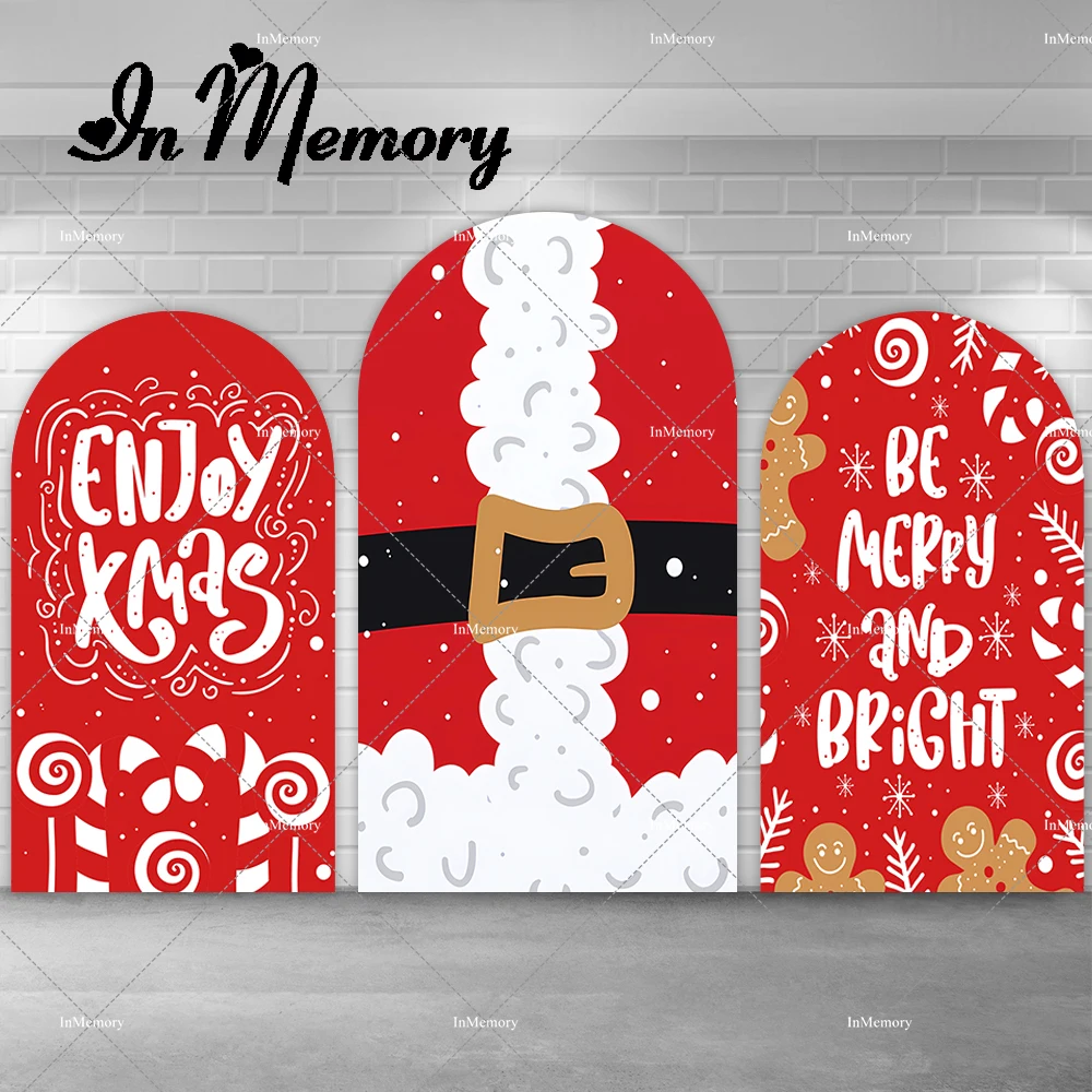 Merry Christmas Arch Background Make A Wish Santa Claus Red Cartoon Background Wall Holiday Party Decorations Photo Studio Kits