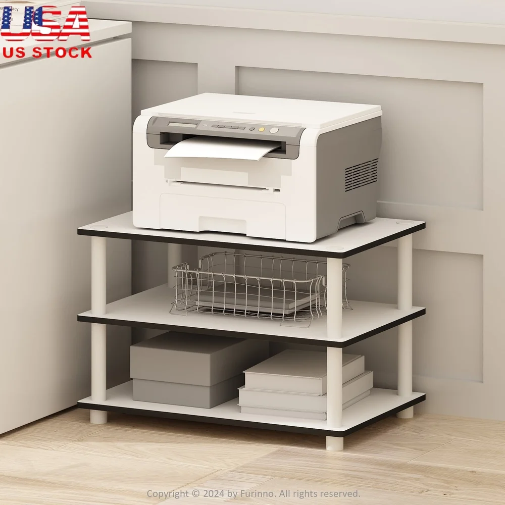 

3-Tier Multipurpose Printer Stand Storage Shelf Durable Composite Wood Organizer Home Office Easy Assembly Indoor Use