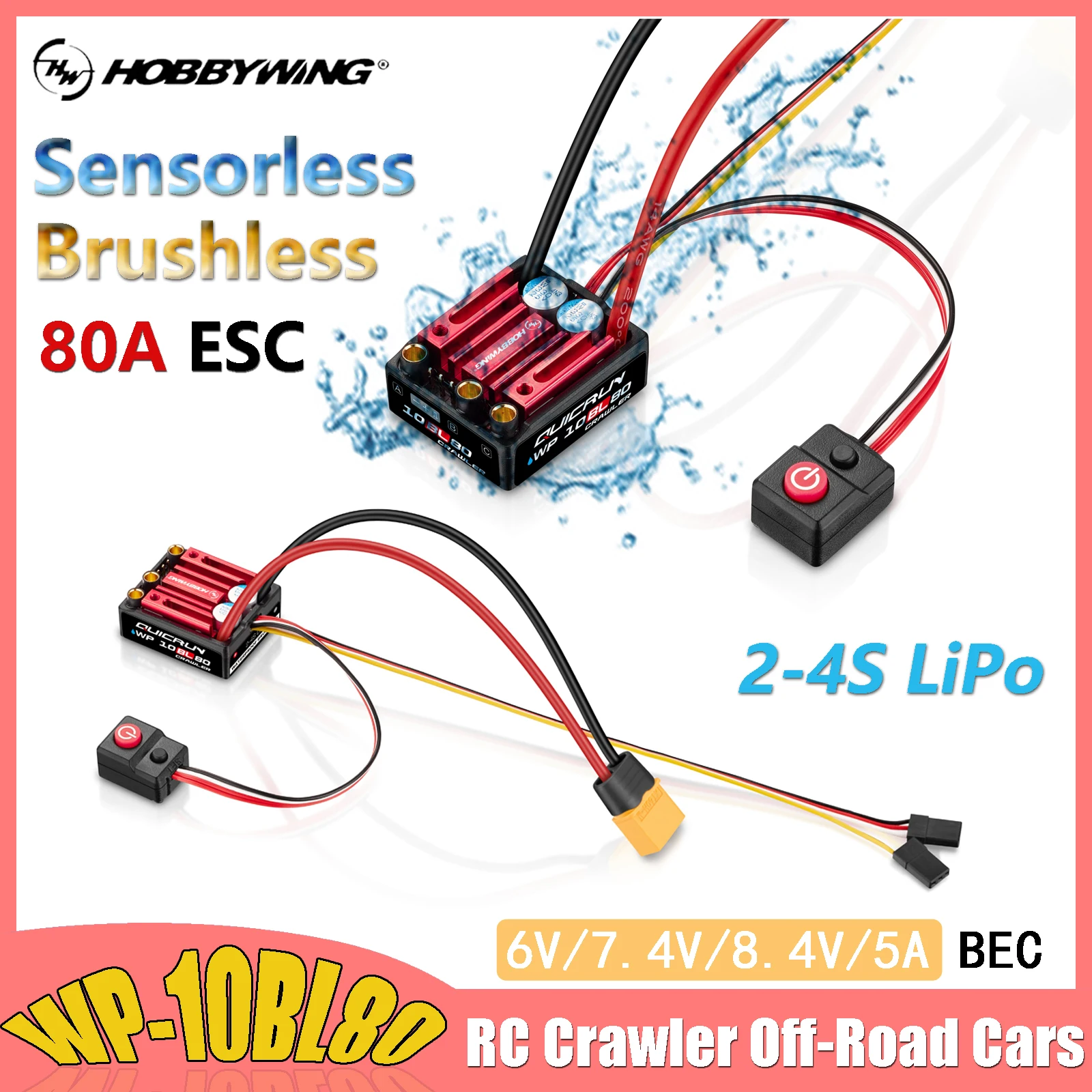 

Hobbywing QUICRUN Electronic Speed Controller WP-10BL80 Waterproof Brushless ESC for 1:10 RC Crawler Off-Road Cars Upgrade Parts