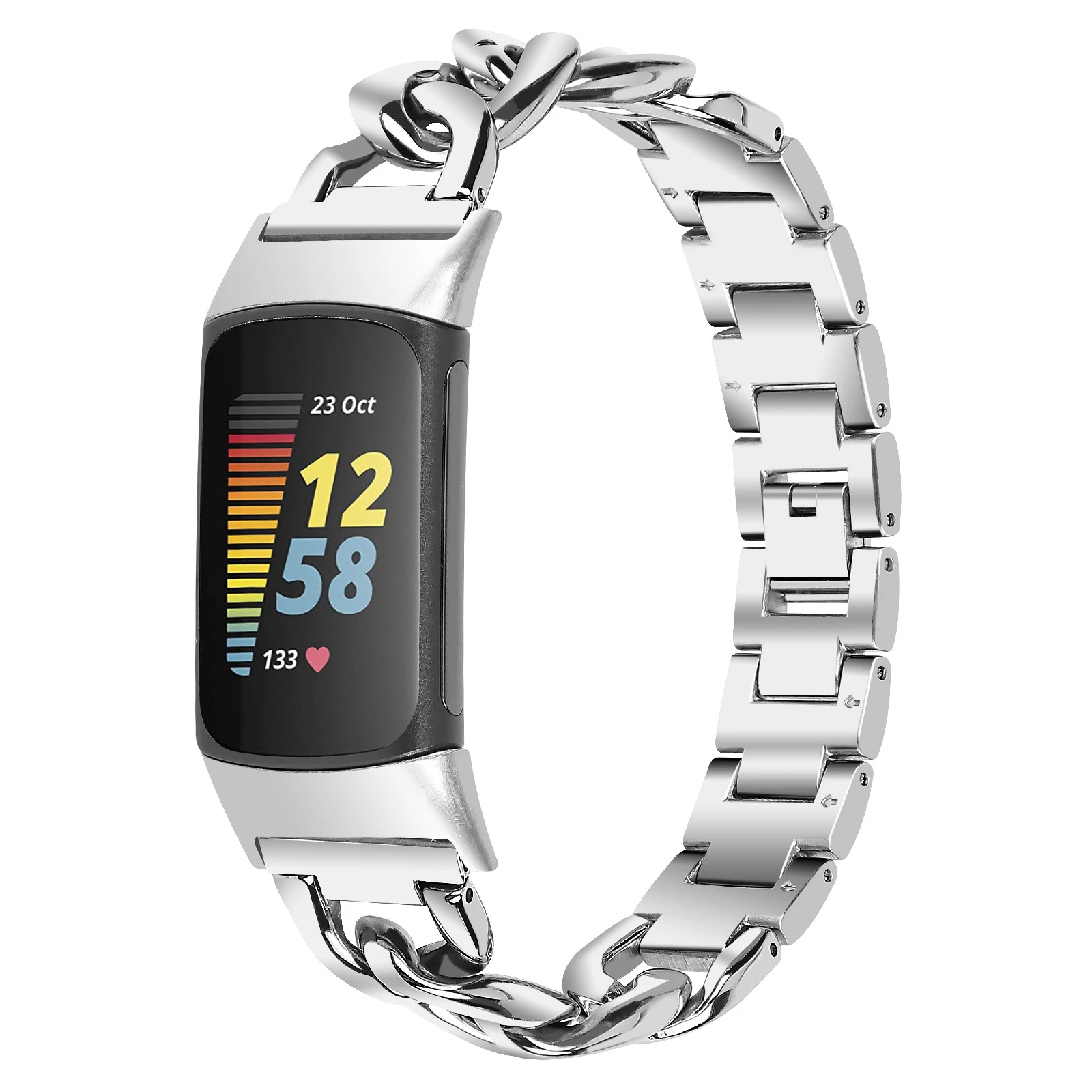 Metal Strap for Fitbit Charge 6 and 5 Metal Adjustable Wristband Band Accessories