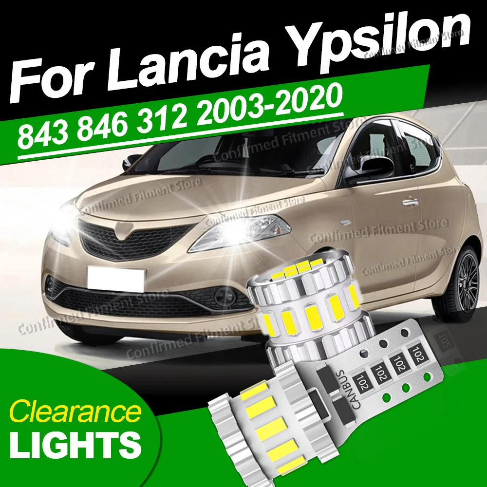 2PCS High Bright Car LED Clearance Light T10 Canbus LED Bulbs For Lancia Ypsilon 843 846 312 2003-2015 2016 2017 2018 2019 2020