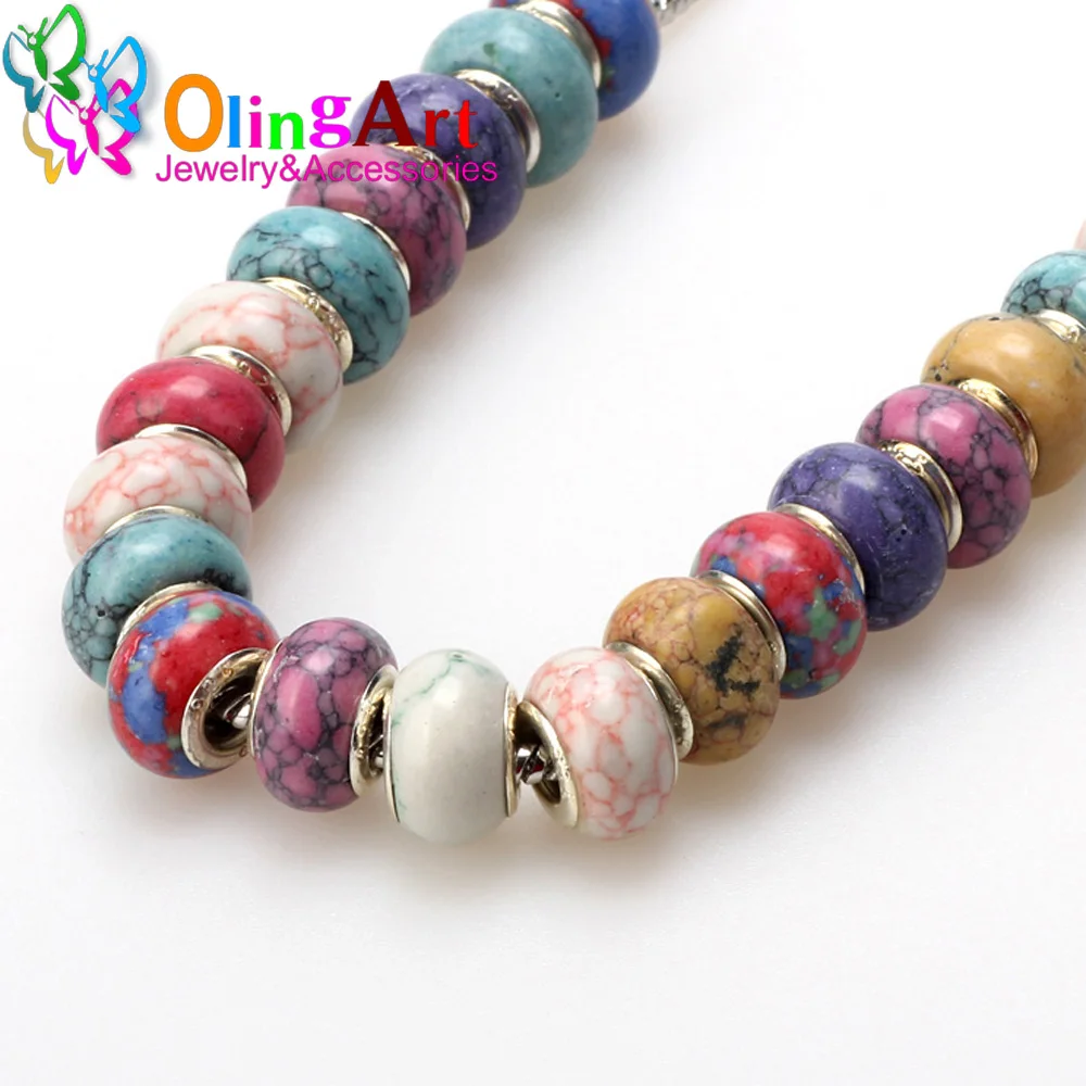 OlingArt 14x7mm 12Pcs/lot Synthetic European large hole beads 5MM Multicolor mixing  DIY bracelet/necklace Jewelry making view 4