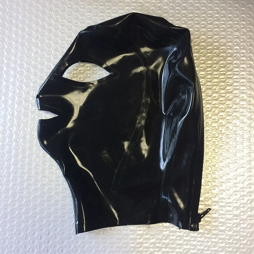 Black Latex Rubber Gummi Mask Women Men Hood Open Eyes Mouth And Nostrils Handmade Clothing S-LM114