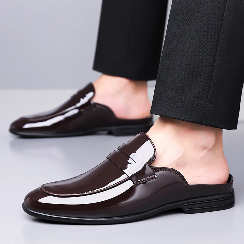 Summer Muller Shoes For Men Mules Big Size 48 Half Slippers Casual Slip on Half Drag Patent Leather Lazy Shoes Fashion Footwear