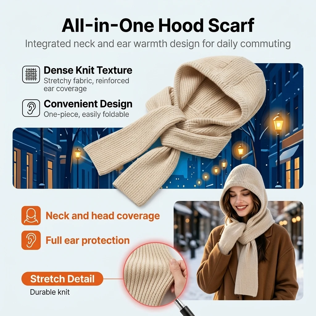 Winter Cycling Commute Gear - Winter Balaclava Knit Hooded Scarf Thickened